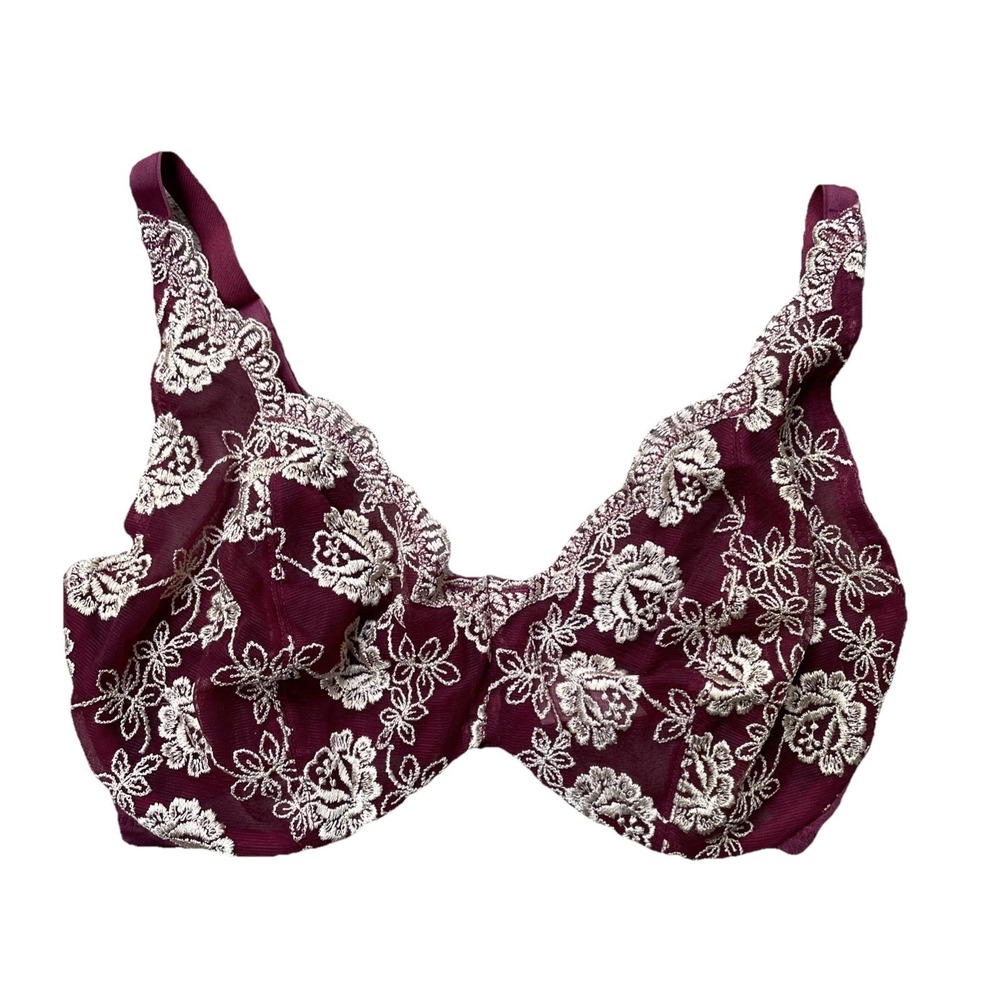 Vintage Victoria's Secret Bra 34D Burgundy Mesh‎ Floral Embroidered Underwire